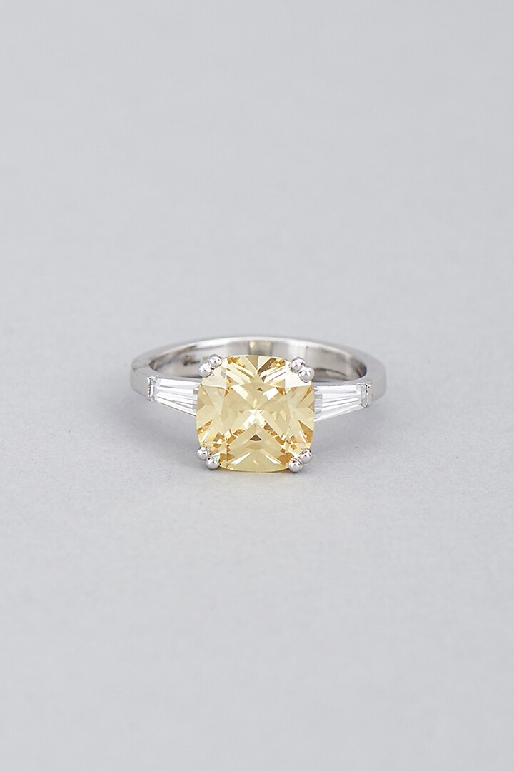 White Finish Yellow Swarovski Ring In Sterling Silver by Diosa Paris Jewellery at Pernia's Pop Up Shop