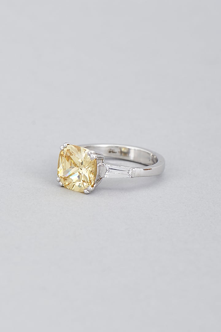White Finish Yellow Swarovski Ring In Sterling Silver by Diosa Paris Jewellery at Pernia's Pop Up Shop