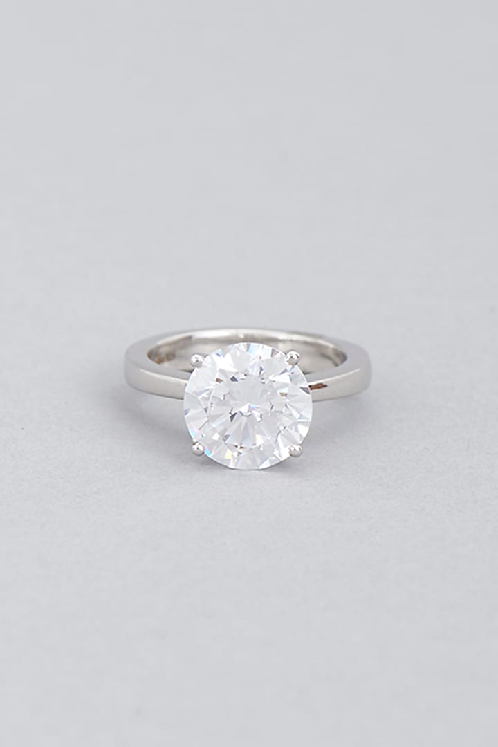 White Finish Swarovski Zirconia Ring In Sterling Silver by Diosa Paris Jewellery at Pernia's Pop Up Shop