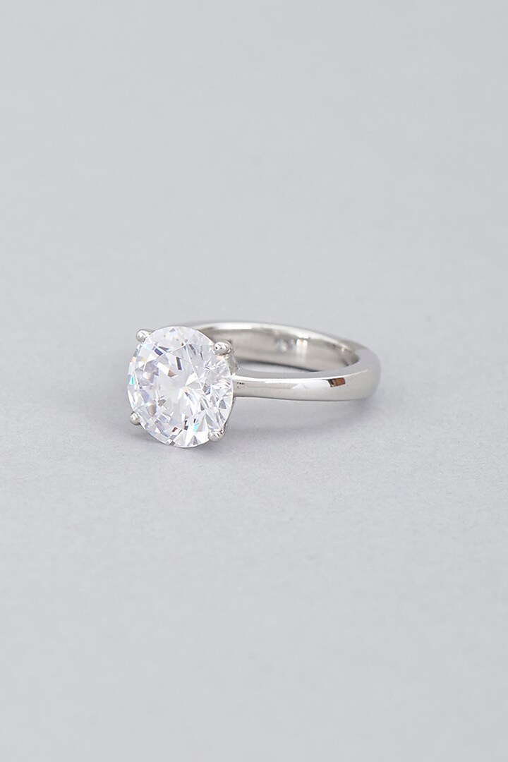 White Finish Swarovski Zirconia Ring In Sterling Silver by Diosa Paris Jewellery at Pernia's Pop Up Shop