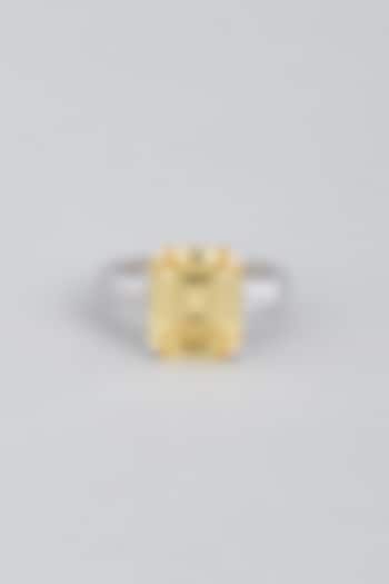 White Finish Ring With Yellow Swarovski Zirconia In Sterling Silver by Diosa Paris Jewellery at Pernia's Pop Up Shop