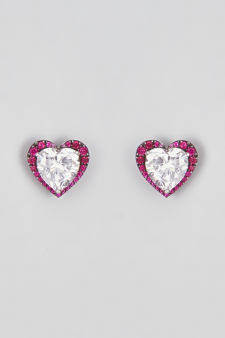 White Finish Swarovski Zirconia Heart Stud Earrings In Sterling Silver by Diosa Paris Jewellery at Pernia's Pop Up Shop