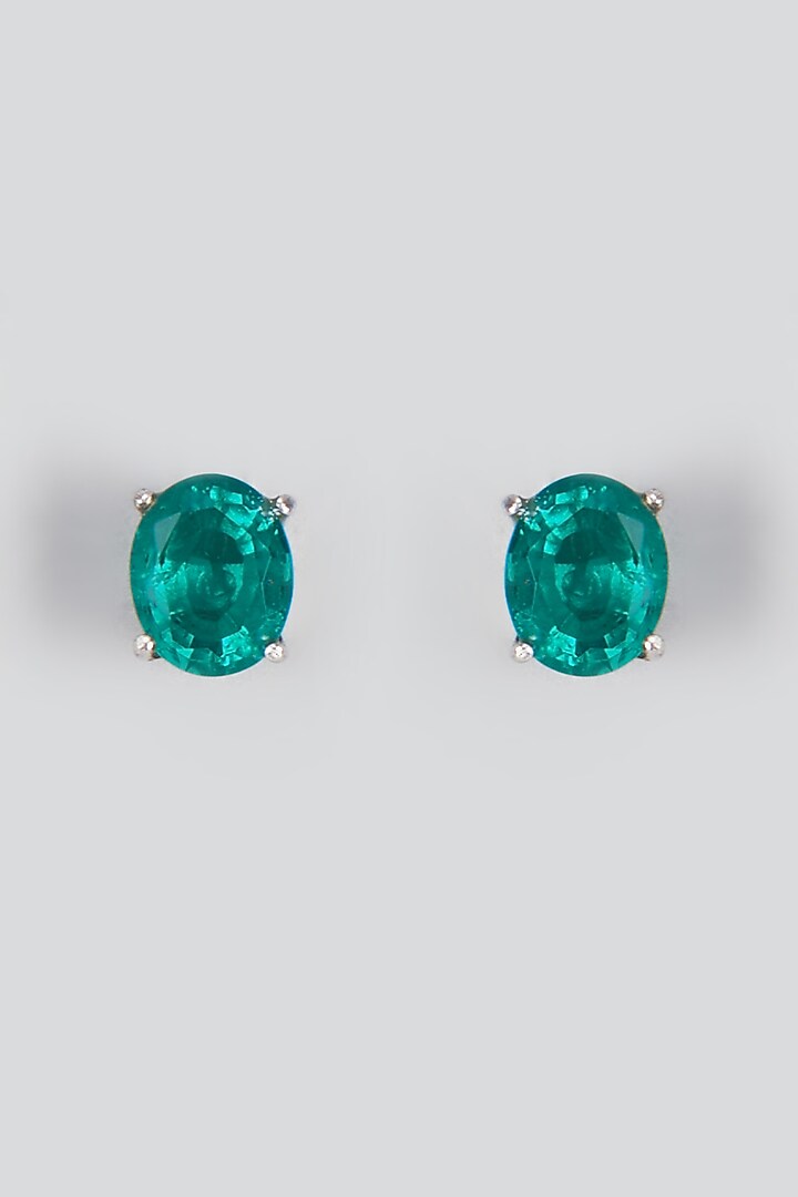 White Finish Synthetic Stone Stud Earrings In Sterling Silver by Diosa Paris Jewellery at Pernia's Pop Up Shop