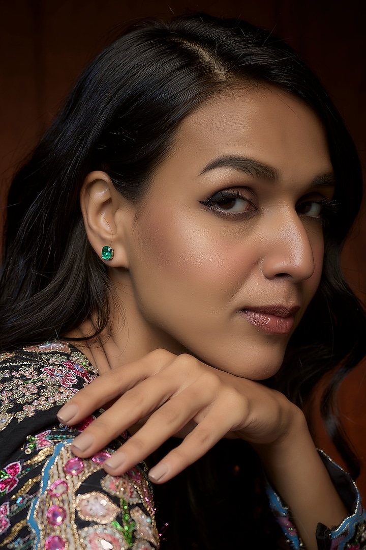 White Finish Synthetic Stone Stud Earrings In Sterling Silver by Diosa Paris Jewellery at Pernia's Pop Up Shop
