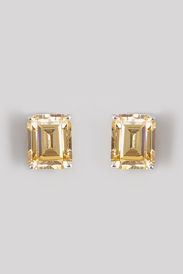 White Finish Synthetic Stone Stud Earrings In Sterling Silver by Diosa Paris Jewellery at Pernia's Pop Up Shop