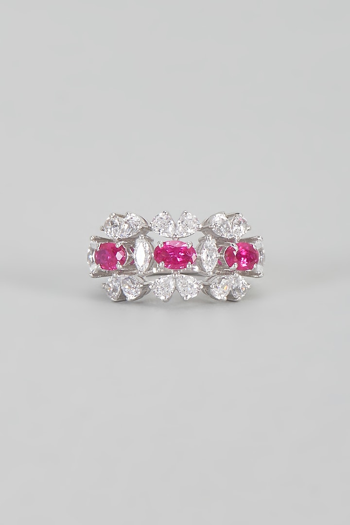 White Finish Swarovski Zirconia Cocktail Ring In Sterling Silver by Diosa Paris Jewellery at Pernia's Pop Up Shop