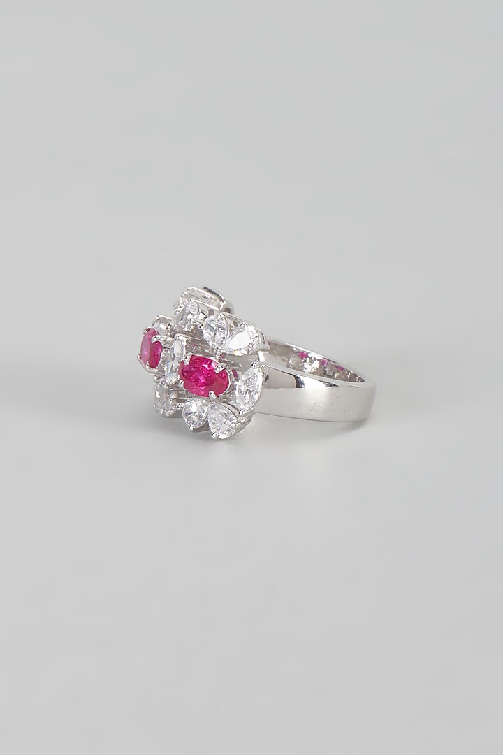 White Finish Swarovski Zirconia Cocktail Ring In Sterling Silver by Diosa Paris Jewellery at Pernia's Pop Up Shop