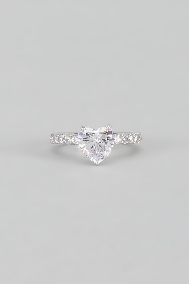 White Finish Swarovski Ring In Sterling Silver by Diosa Paris Jewellery at Pernia's Pop Up Shop