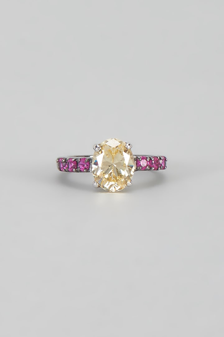 White Finish Swarovski & Red Stone Ring In Sterling Silver by Diosa Paris Jewellery at Pernia's Pop Up Shop