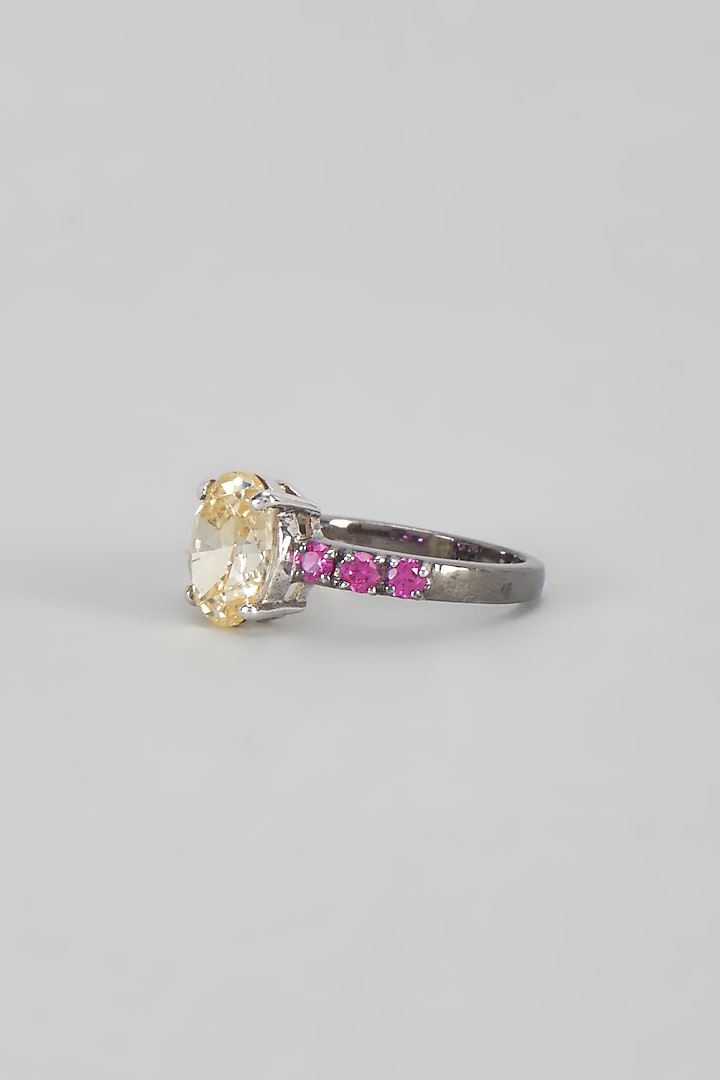White Finish Swarovski & Red Stone Ring In Sterling Silver by Diosa Paris Jewellery at Pernia's Pop Up Shop