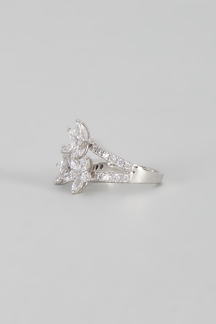 White Finish Swarovski Floral Ring In Sterling Silver by Diosa Paris Jewellery at Pernia's Pop Up Shop