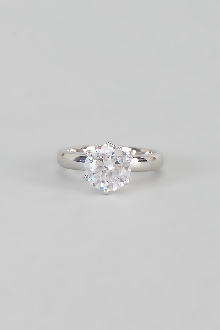 White Finish Swarovski Ring In Sterling Silver by Diosa Paris Jewellery at Pernia's Pop Up Shop