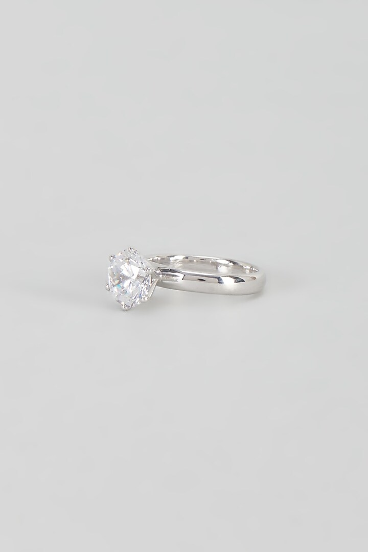 White Finish Swarovski Ring In Sterling Silver by Diosa Paris Jewellery at Pernia's Pop Up Shop