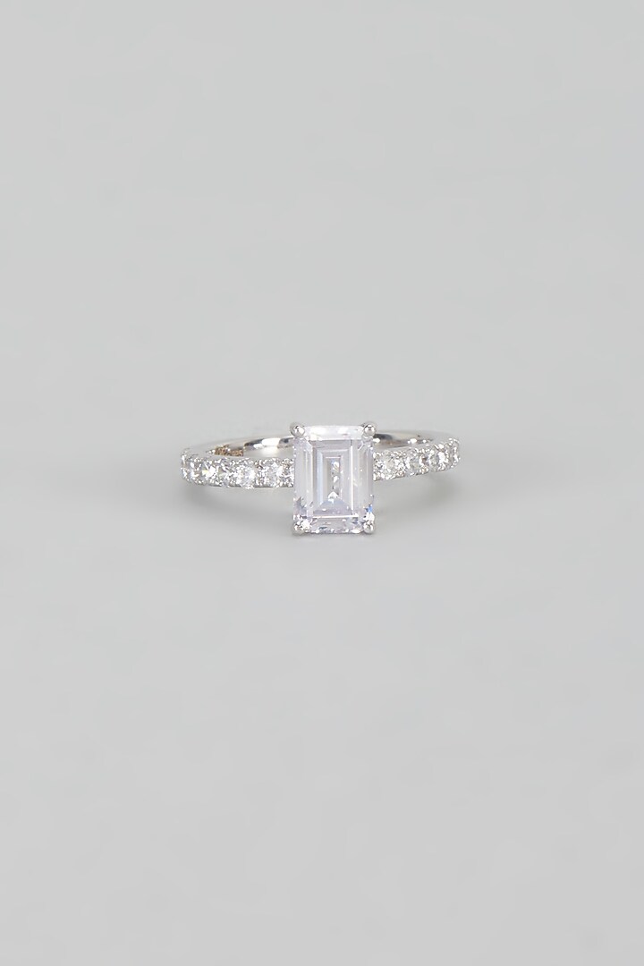 White Finish Swarovski Zirconia Ring In Sterling Silver by Diosa Paris Jewellery at Pernia's Pop Up Shop