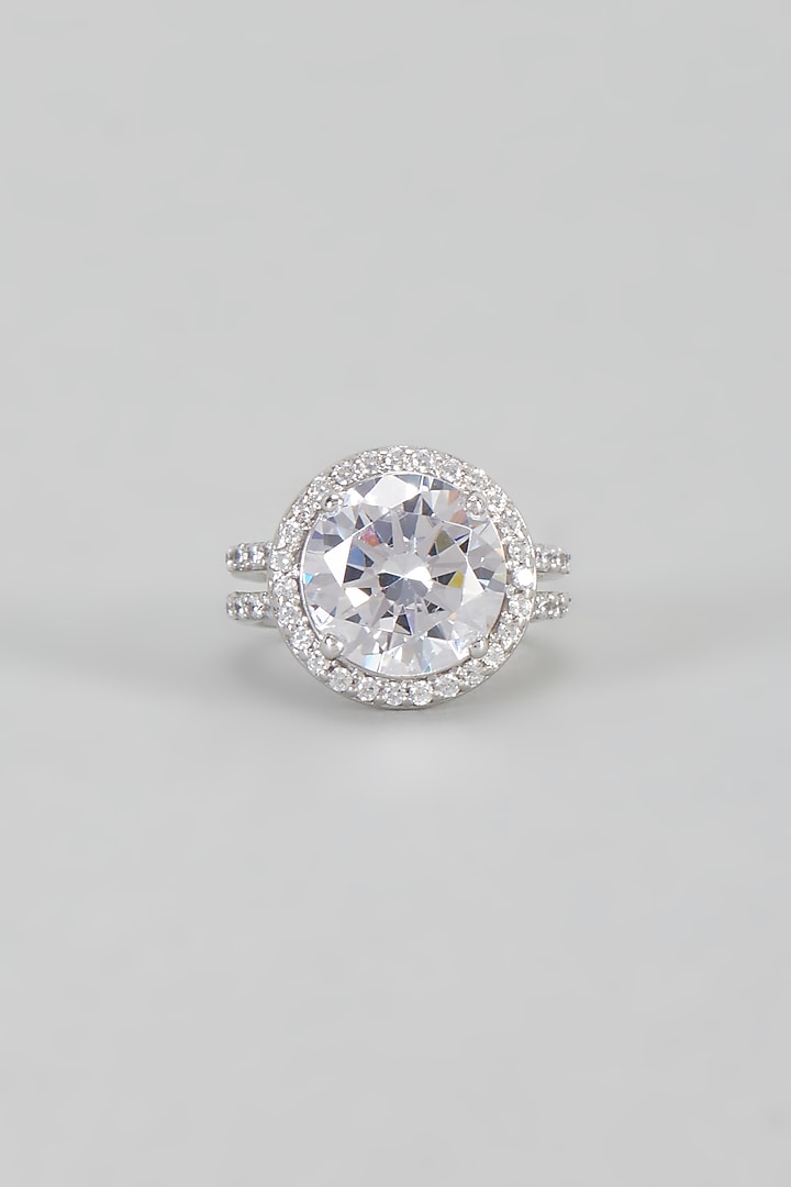 White Finish Swarovski Zirconia Ring In Sterling Silver by Diosa Paris Jewellery at Pernia's Pop Up Shop