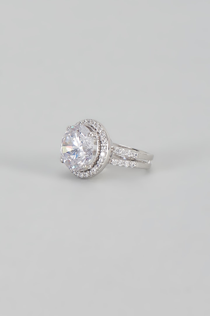 White Finish Swarovski Zirconia Ring In Sterling Silver by Diosa Paris Jewellery at Pernia's Pop Up Shop