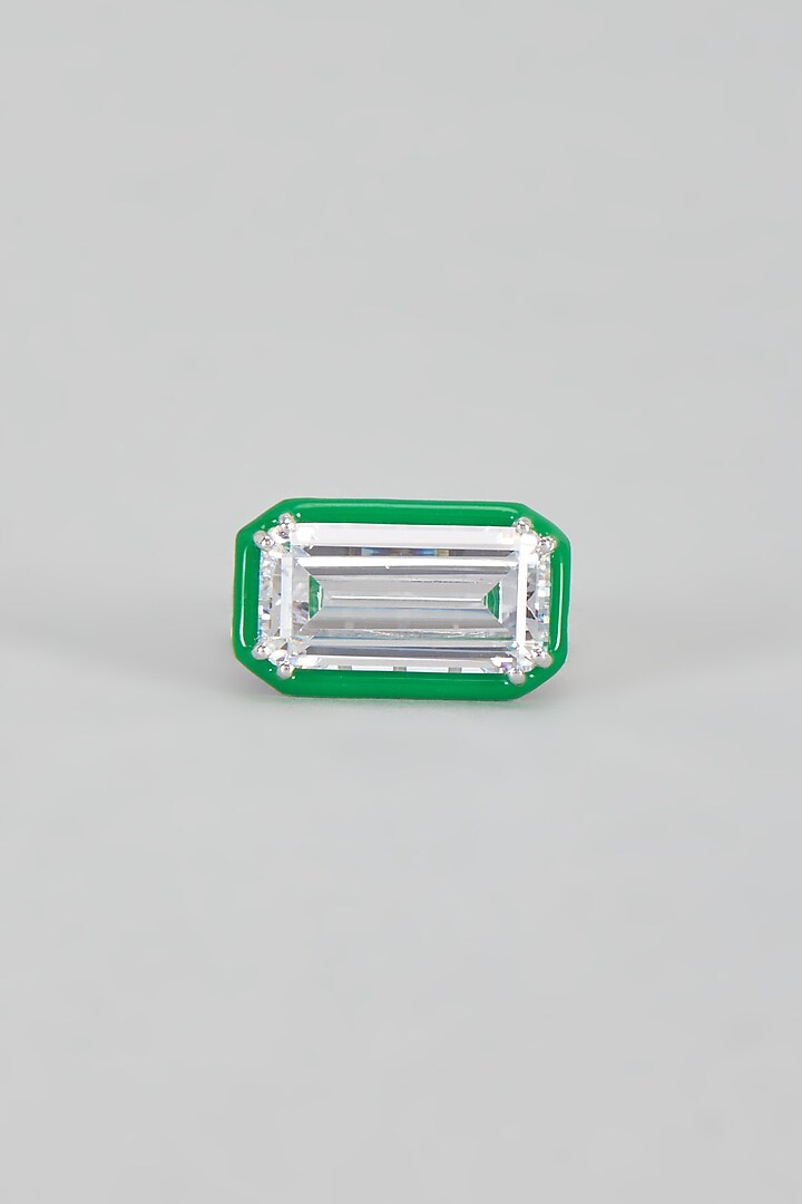 White Finish Swarovski & Enameled Ring In Sterling Silver by Diosa Paris Jewellery at Pernia's Pop Up Shop