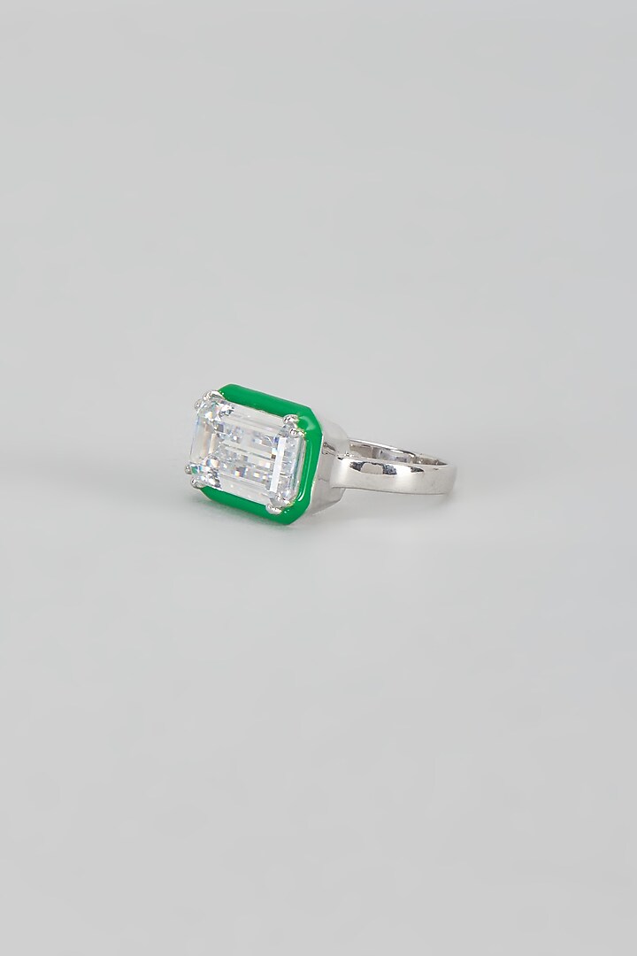 White Finish Swarovski & Enameled Ring In Sterling Silver by Diosa Paris Jewellery at Pernia's Pop Up Shop