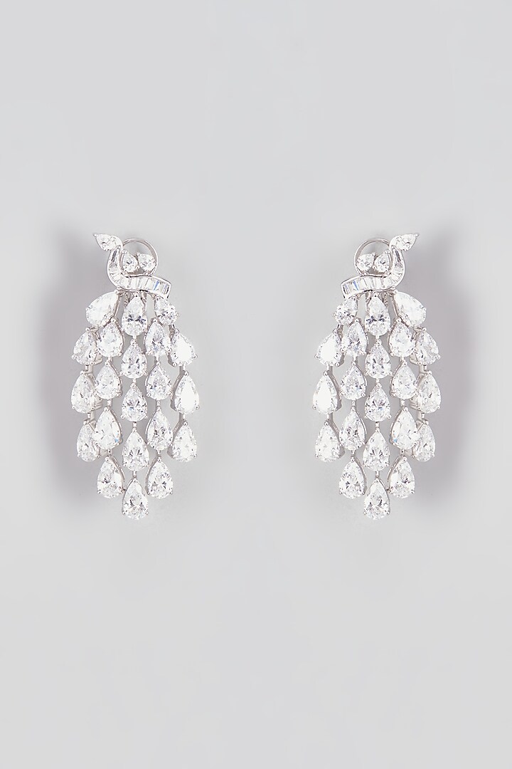 White Finish Swarovski Zirconia Dangler Earrings In Sterling Silver by Diosa Paris Jewellery at Pernia's Pop Up Shop