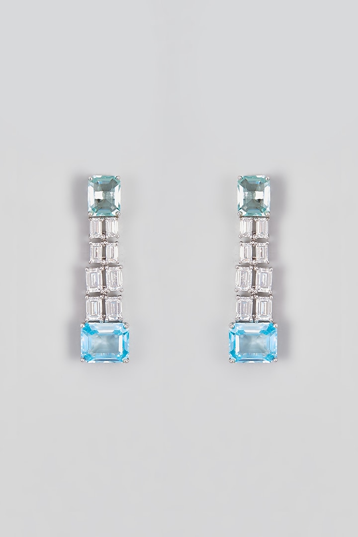 White Finish Swarovski Zirconia Dangler Earrings In Sterling Silver by Diosa Paris Jewellery at Pernia's Pop Up Shop