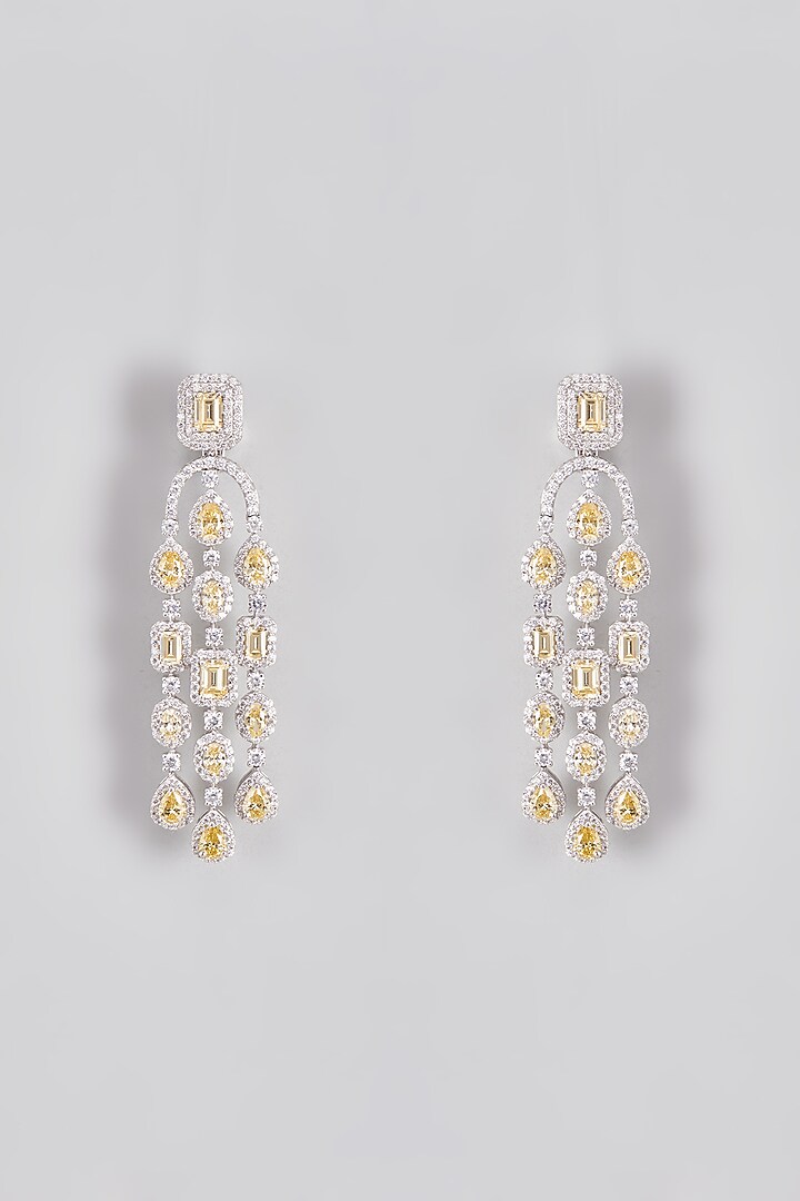 White Finish Swarovski Zirconia Dangler Earrings In Sterling Silver by Diosa Paris Jewellery at Pernia's Pop Up Shop