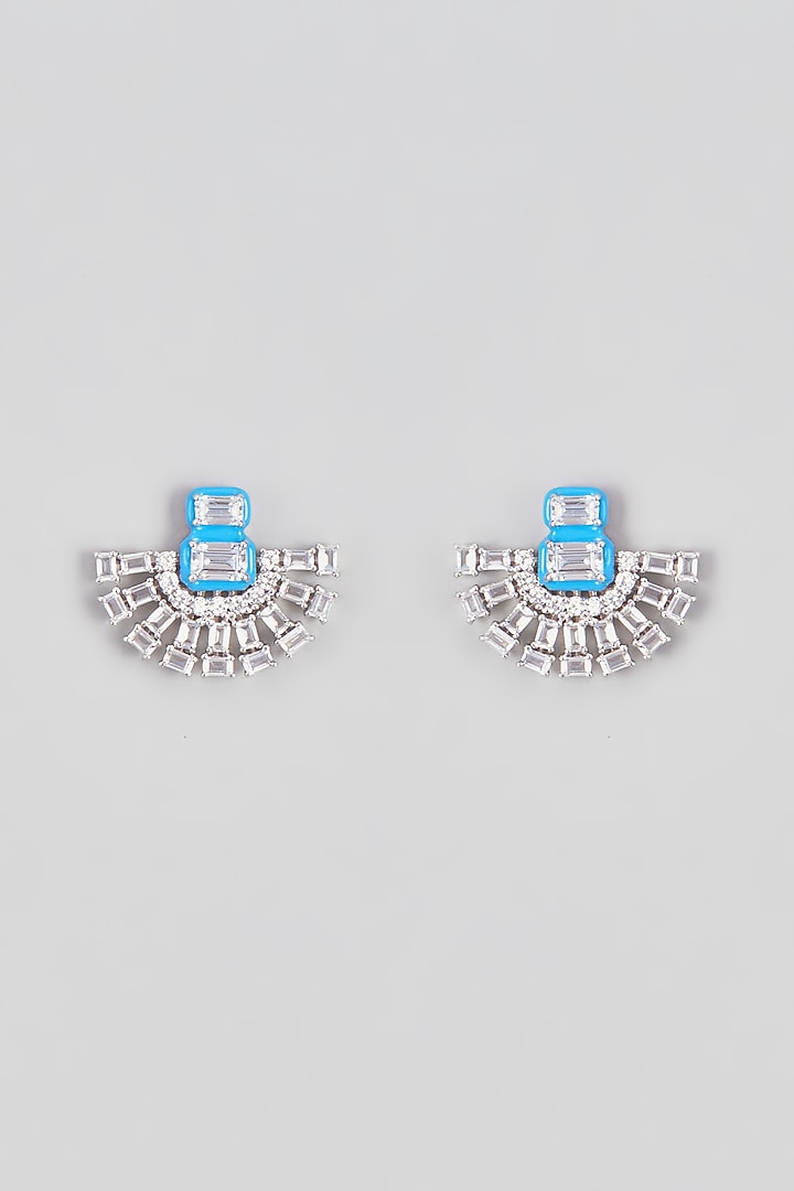 White Finish Swarovski & Enameled Earrings In Sterling Silver by Diosa Paris Jewellery at Pernia's Pop Up Shop