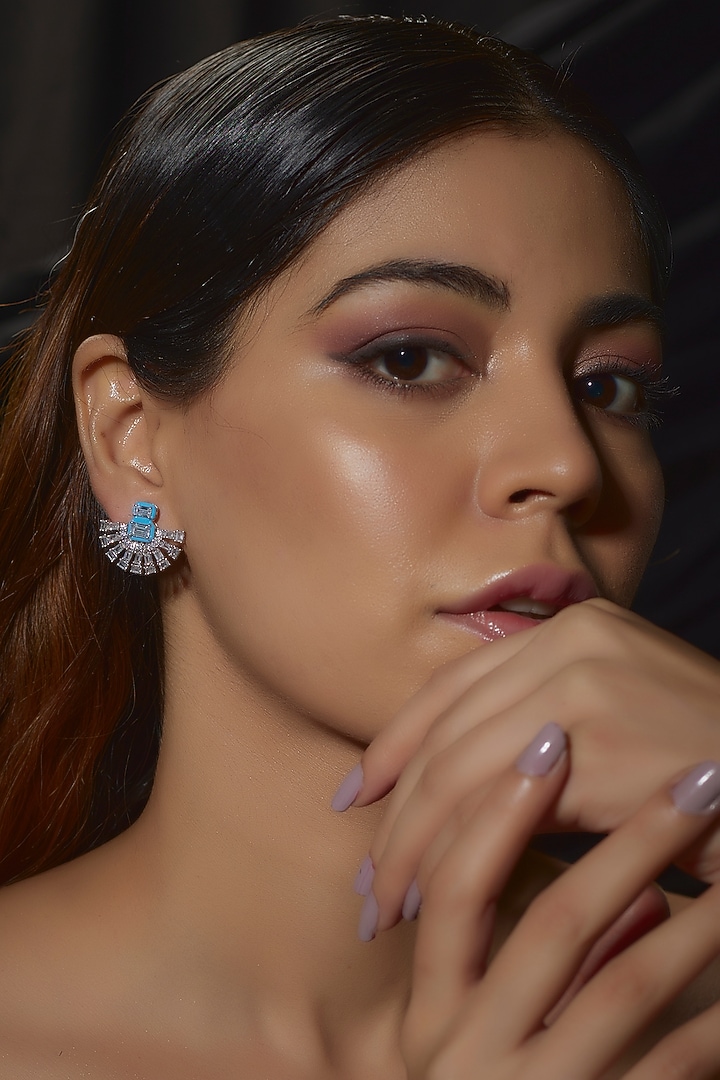 White Finish Swarovski & Enameled Earrings In Sterling Silver by Diosa Paris Jewellery at Pernia's Pop Up Shop