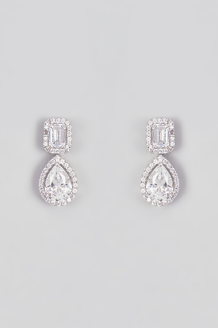 White Finish Swarovski Zirconia Dangler Earrings In Sterling Silver by Diosa Paris Jewellery at Pernia's Pop Up Shop