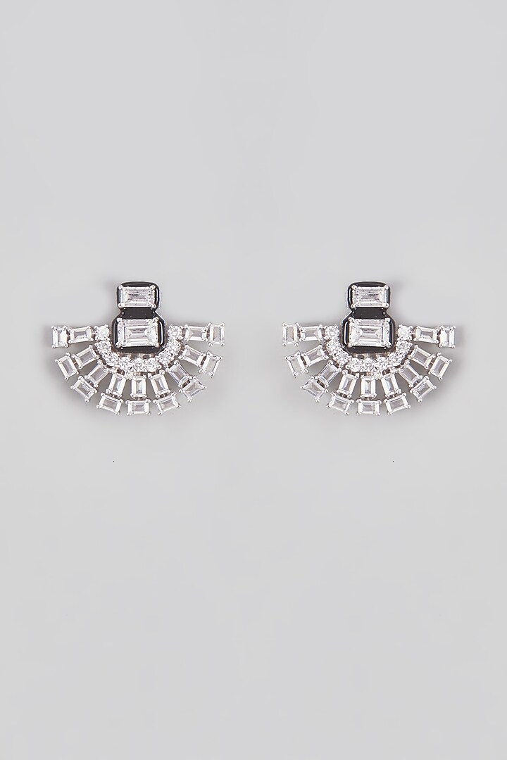 White Finish Swarovski & Enameled Earrings In Sterling Silver by Diosa Paris Jewellery at Pernia's Pop Up Shop