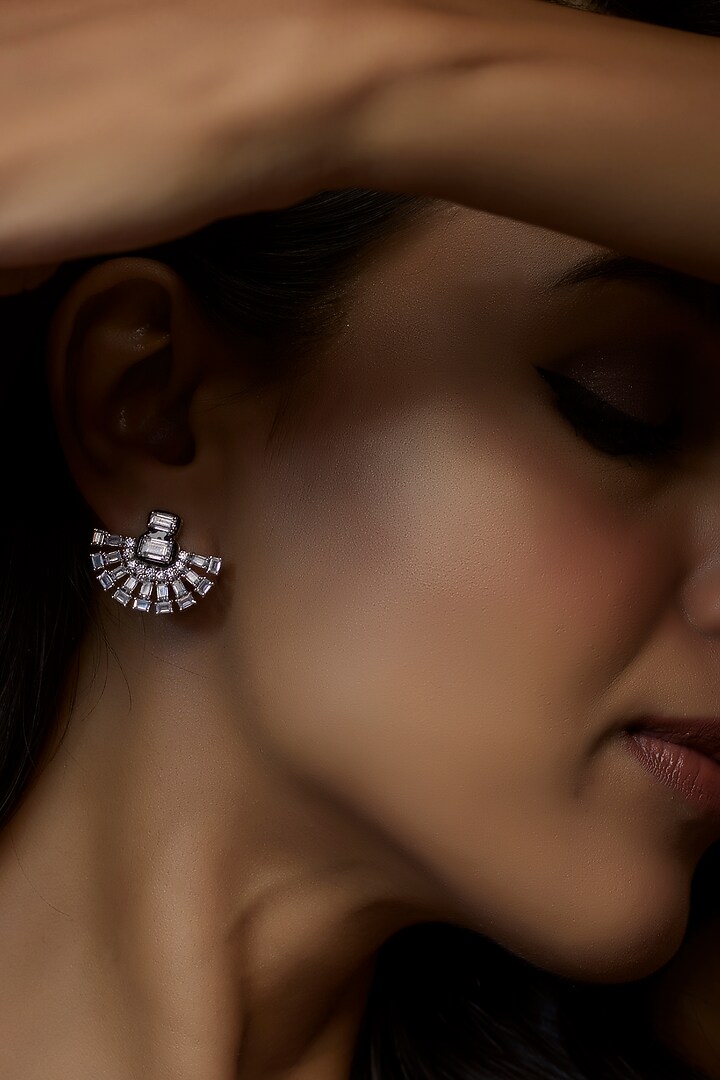 White Finish Swarovski & Enameled Earrings In Sterling Silver by Diosa Paris Jewellery at Pernia's Pop Up Shop