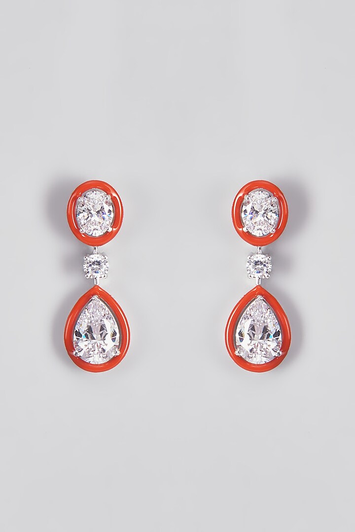 White Finish Swarovski & Enameled Earrings In Sterling Silver by Diosa Paris Jewellery at Pernia's Pop Up Shop