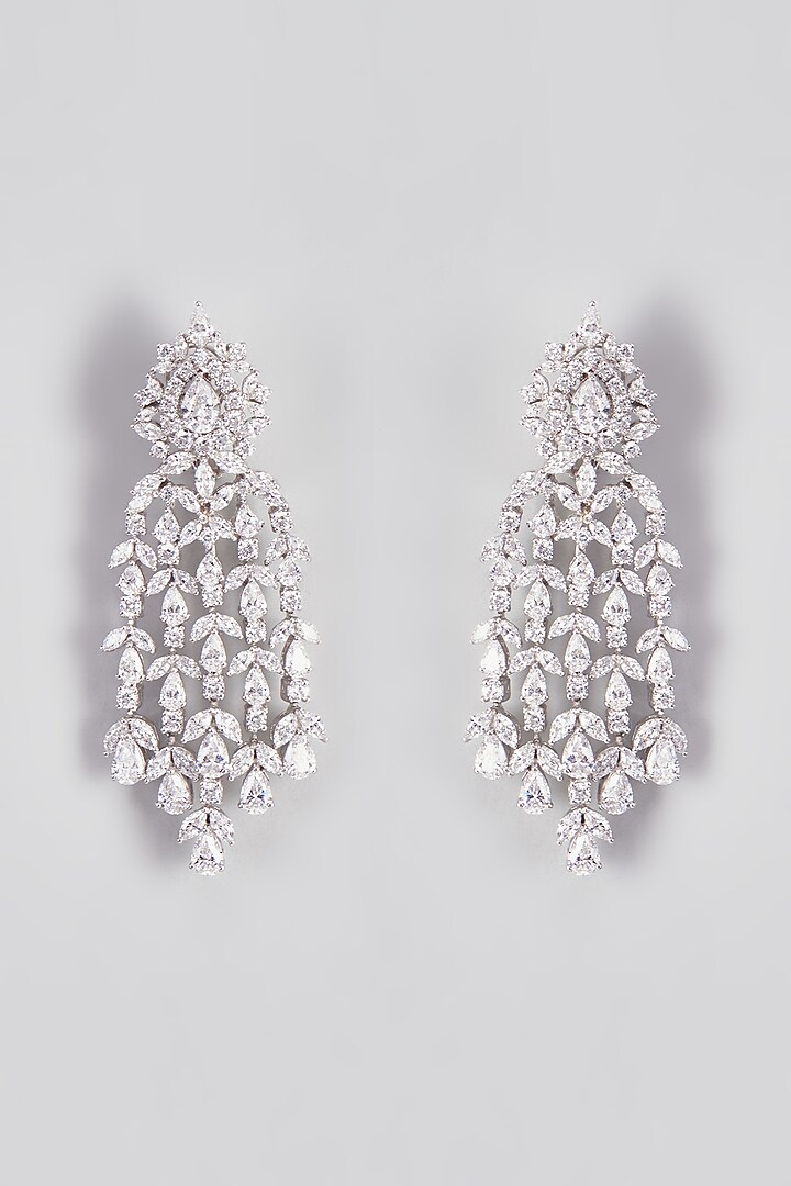 White Finish Swarovski Zirconia Dangler Earrings In Sterling Silver by Diosa Paris Jewellery at Pernia's Pop Up Shop