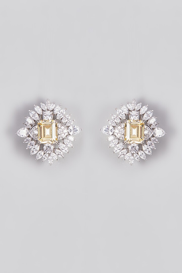 White Finish Swarovski Zirconia Stud Earrings In Sterling Silver by Diosa Paris Jewellery at Pernia's Pop Up Shop