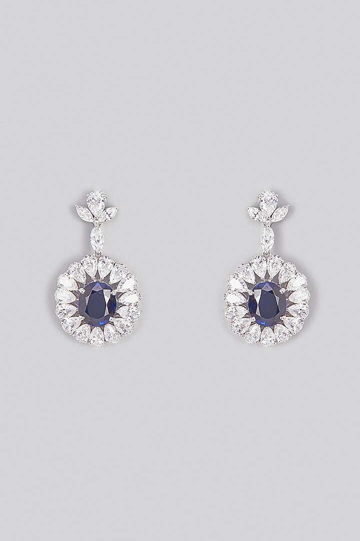 White Finish Blue & White Swarovski Zirconia Dangler Earrings In Sterling Silver by Diosa Paris Jewellery at Pernia's Pop Up Shop