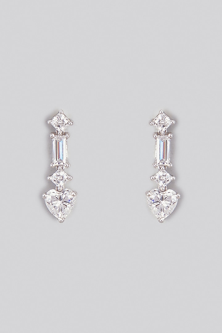 White Finish Swarovski Zirconia Dangler Earrings In Sterling Silver by Diosa Paris Jewellery at Pernia's Pop Up Shop