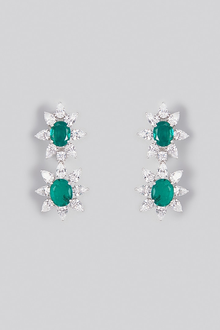 White Finish Green & White Swarovski Zirconia Dangler Earrings In Sterling Silver by Diosa Paris Jewellery at Pernia's Pop Up Shop