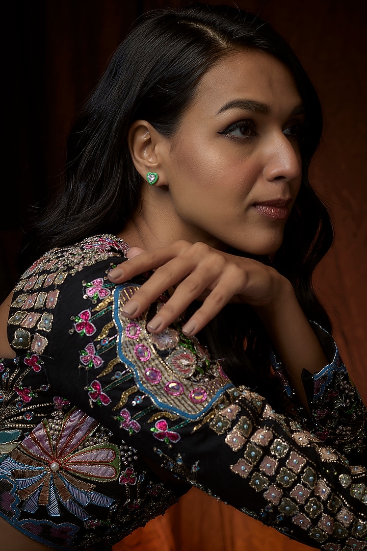 White Finish Swarovski Zirconia Enamelled Heart Stud Earrings In Sterling Silver by Diosa Paris Jewellery at Pernia's Pop Up Shop