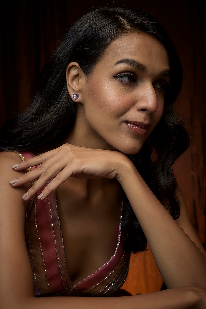 White Finish Swarovski Zirconia Enamelled Heart Stud Earrings In Sterling Silver by Diosa Paris Jewellery at Pernia's Pop Up Shop