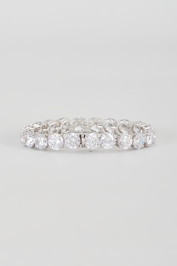 White Finish Swarovski Zirconia Tennis Bracelet In Sterling Silver by Diosa Paris Jewellery at Pernia's Pop Up Shop