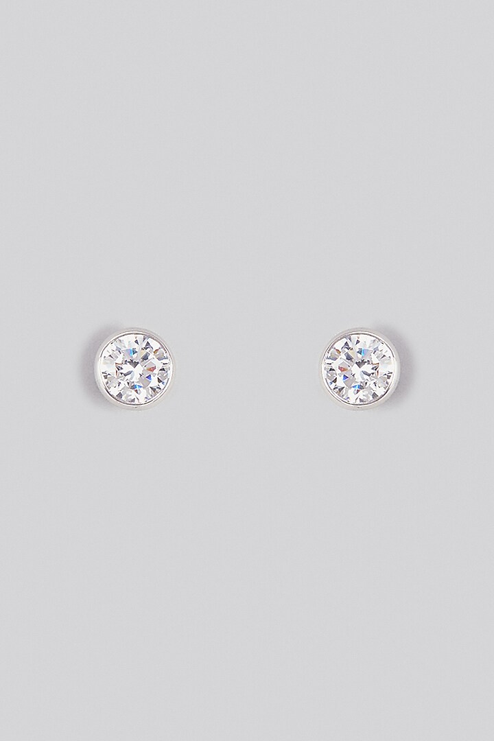White Finish Swarovski Zirconia Stud Earrings In Sterling Silver by Diosa Paris Jewellery at Pernia's Pop Up Shop