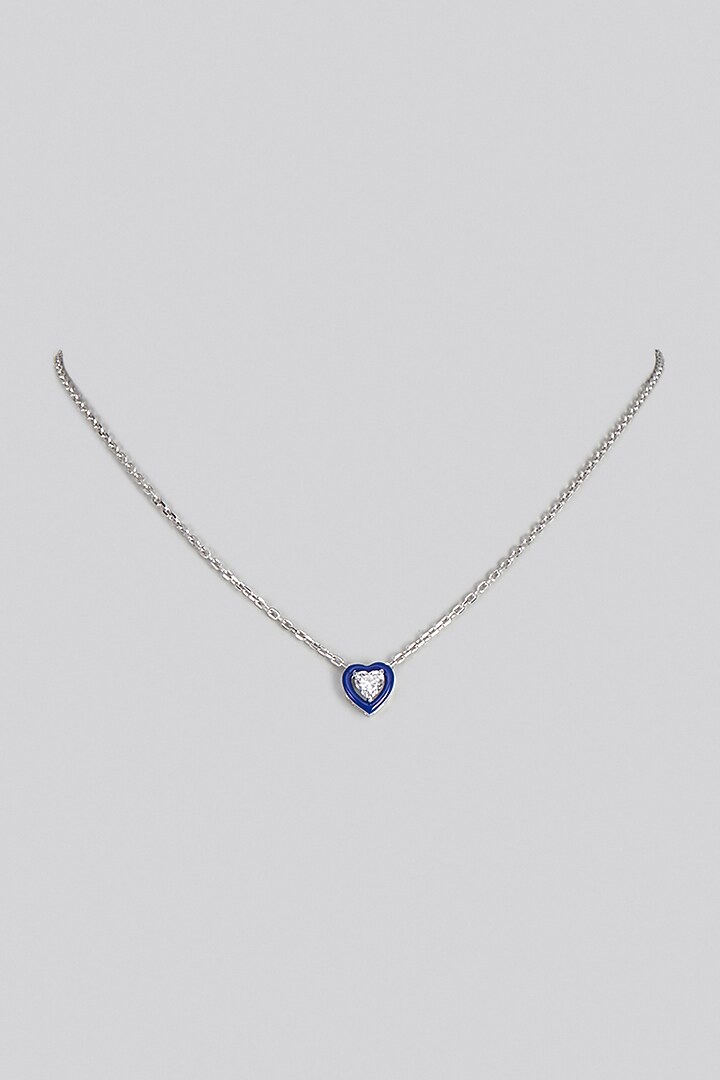 White Finish Swarovski Zirconia Enamelled Heart Pendant Necklace In Sterling Silver by Diosa Paris Jewellery at Pernia's Pop Up Shop