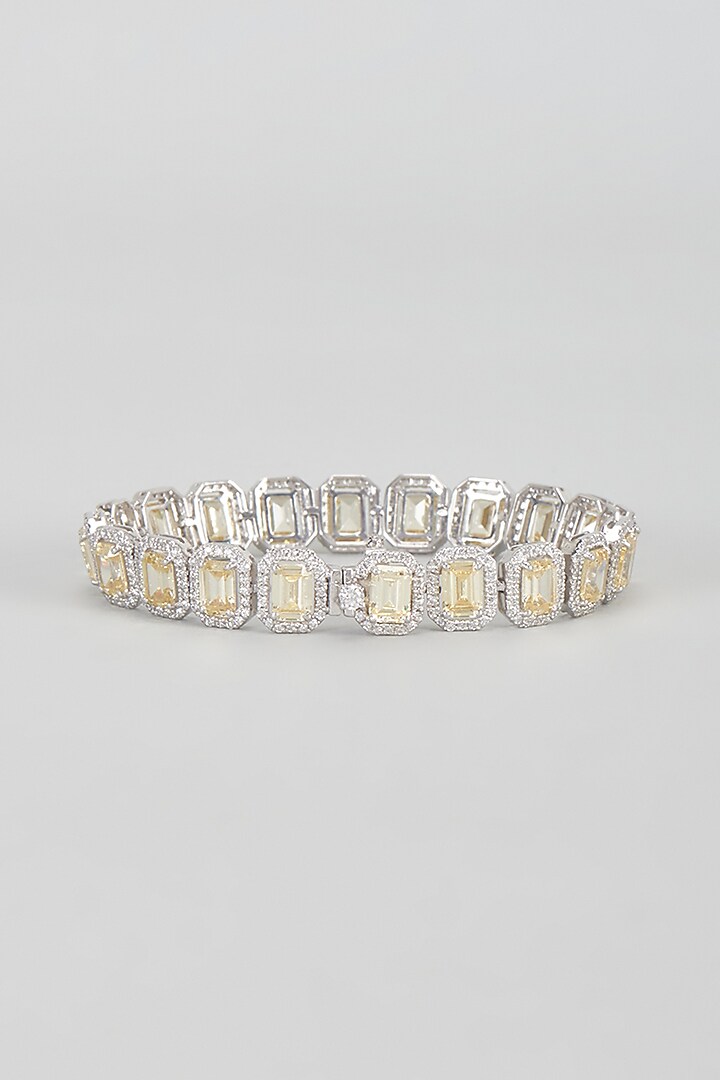 White Finish Yellow Swarovski Zirconia Tennis Bracelet In Sterling Silver by Diosa Paris Jewellery at Pernia's Pop Up Shop