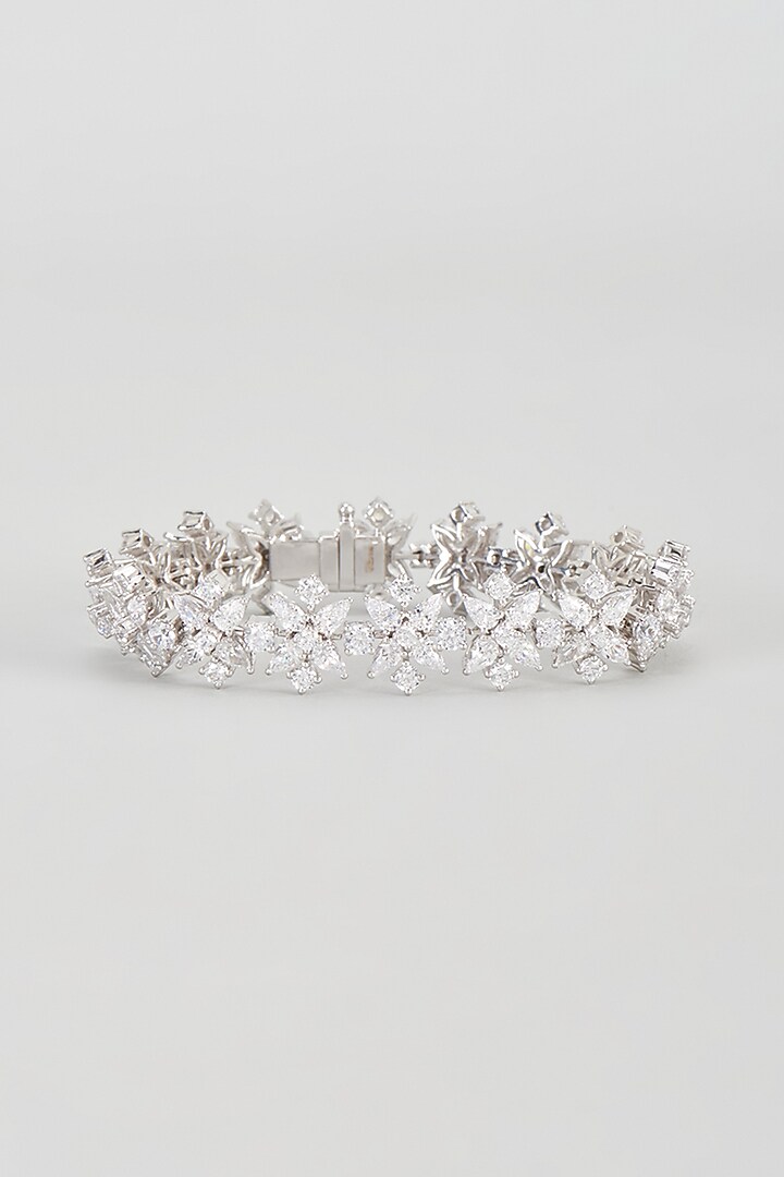 White Finish Swarovski Zirconia Cuff Bracelet In Sterling Silver by Diosa Paris Jewellery at Pernia's Pop Up Shop
