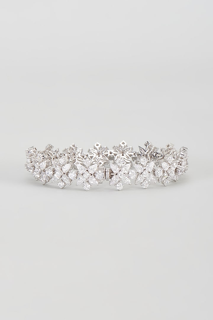 White Finish Swarovski Zirconia Cuff Bracelet In Sterling Silver by Diosa Paris Jewellery at Pernia's Pop Up Shop