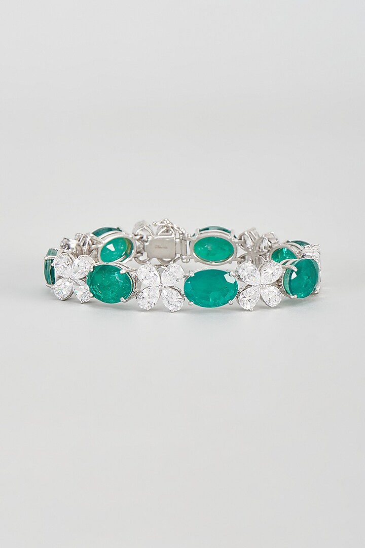 White Finish Green & White Swarovski Zirconia Bracelet In Sterling Silver by Diosa Paris Jewellery at Pernia's Pop Up Shop