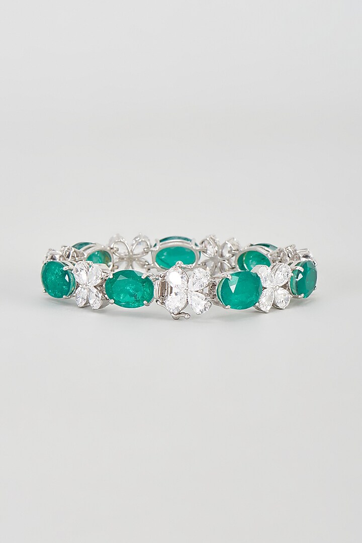 White Finish Green & White Swarovski Zirconia Bracelet In Sterling Silver by Diosa Paris Jewellery at Pernia's Pop Up Shop