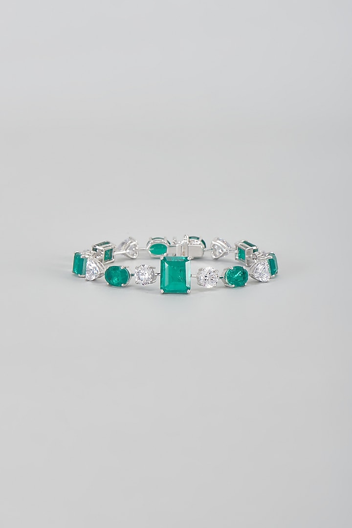 White Finish Green & White Swarovski Zirconia Bracelet In Sterling Silver by Diosa Paris Jewellery at Pernia's Pop Up Shop