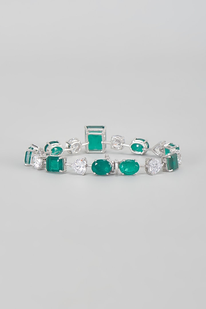 White Finish Green & White Swarovski Zirconia Bracelet In Sterling Silver by Diosa Paris Jewellery at Pernia's Pop Up Shop