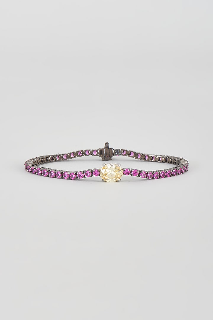 Black Rhodium Finish Red & Yellow Swarovski Zirconia Tennis Bracelet In Sterling Silver by Diosa Paris Jewellery at Pernia's Pop Up Shop