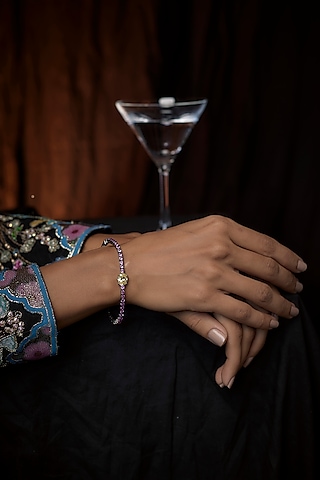 Black Rhodium Finish Red & Yellow Swarovski Zirconia Tennis Bracelet In Sterling Silver by Diosa Paris Jewellery